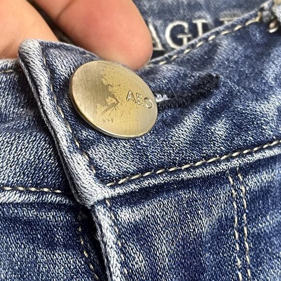 American Eagle Outfitters Ripped Super Stretch Hi-Rise Jegging Blue Denim Size 4 - Picture 6 of 13